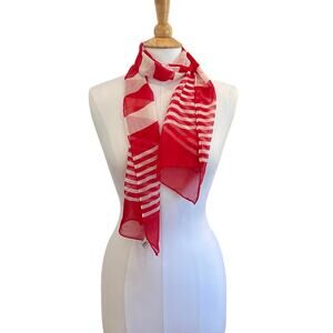 Vintage Talbots Sheer Red White Striped Silk Scarf 10 by 55